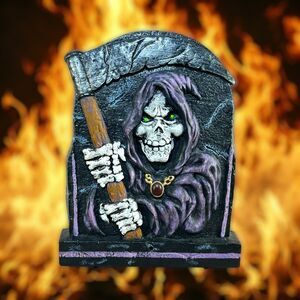 VTG Grim Reaper Motion Activated Tombstone Halloween Animated Eyes Lights Sounds